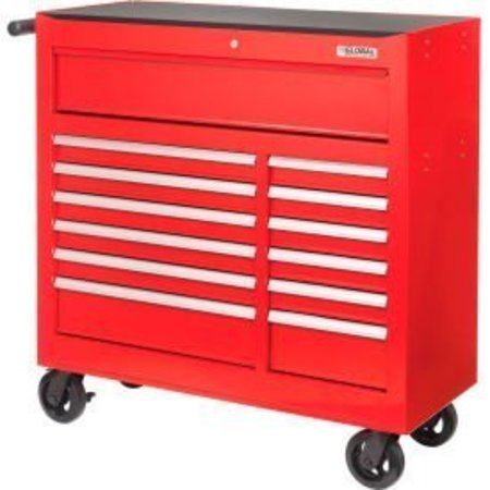 GLOBAL EQUIPMENT 42-3/8" x 18" x 38-5/8" 13 Drawer Red Roller Tool Cabinet W42-13XRD